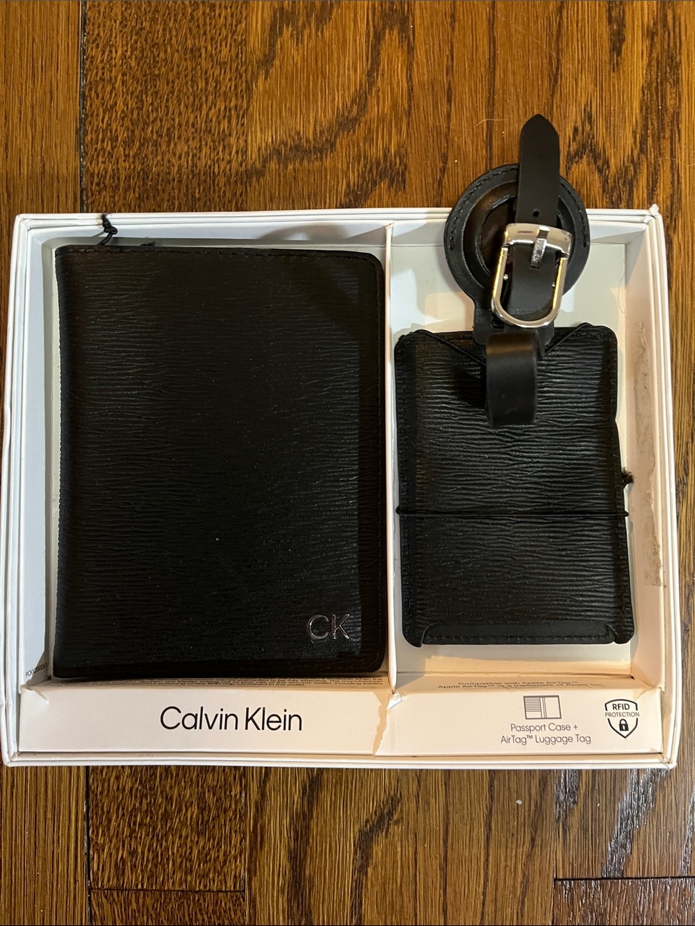 Calvin Klein Black Passport Cover and Luggage Tag Set